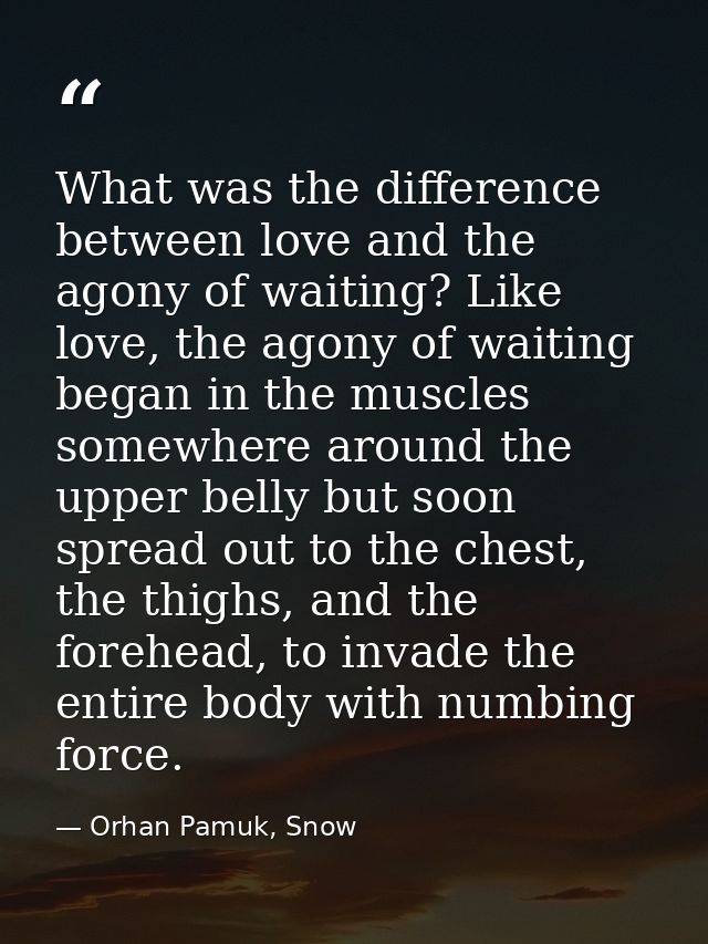 What was the difference between love and the agony of waiting? Like love, the agony of waiting began in the muscles some — Orhan Pamuk, Snow