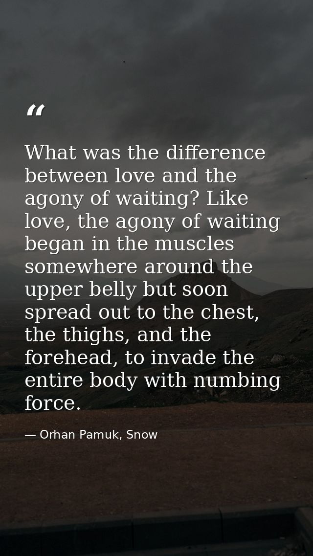 What was the difference between love and the agony of waiting? Like love, the agony of waiting began in the muscles some — Orhan Pamuk, Snow