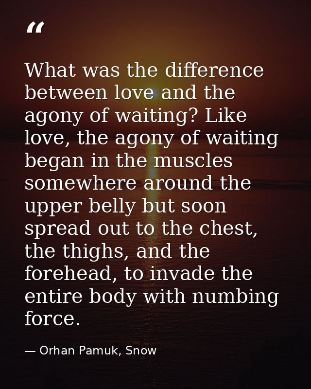 What was the difference between love and the agony of waiting? Like love, the agony of waiting began in the muscles some — Orhan Pamuk, Snow
