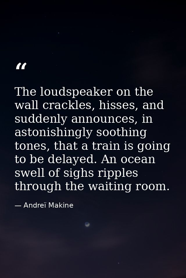 The loudspeaker on the wall crackles, hisses, and suddenly announces, in astonishingly soothing tones, that a train is g — Andreï Makine