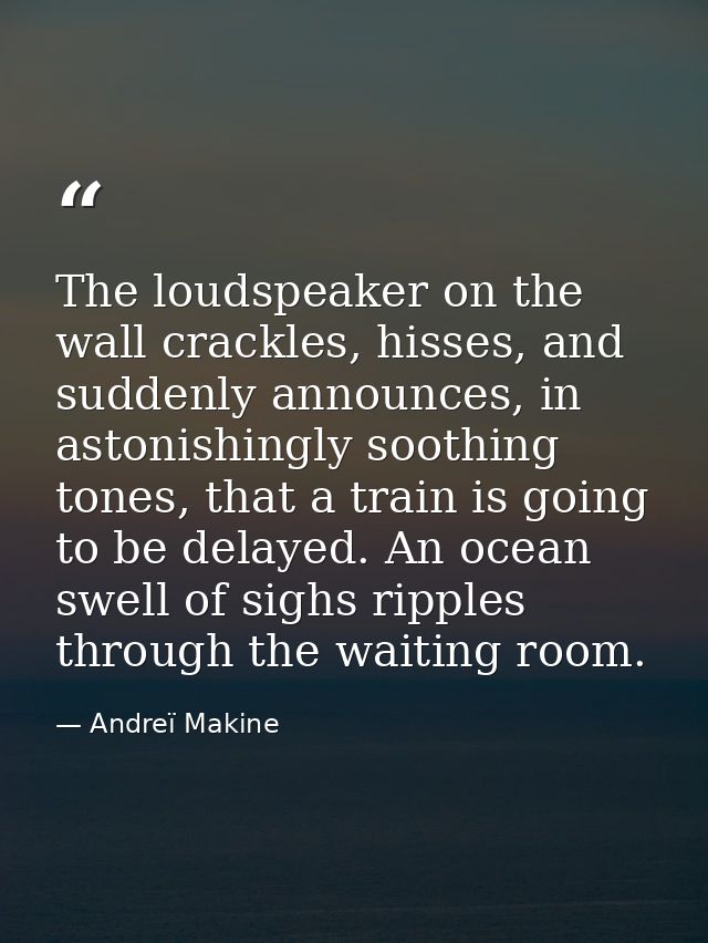 The loudspeaker on the wall crackles, hisses, and suddenly announces, in astonishingly soothing tones, that a train is g — Andreï Makine