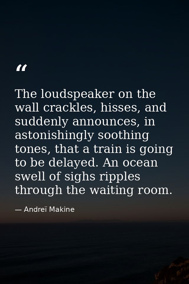 The loudspeaker on the wall crackles, hisses, and suddenly announces, in astonishingly soothing tones, that a train is g — Andreï Makine