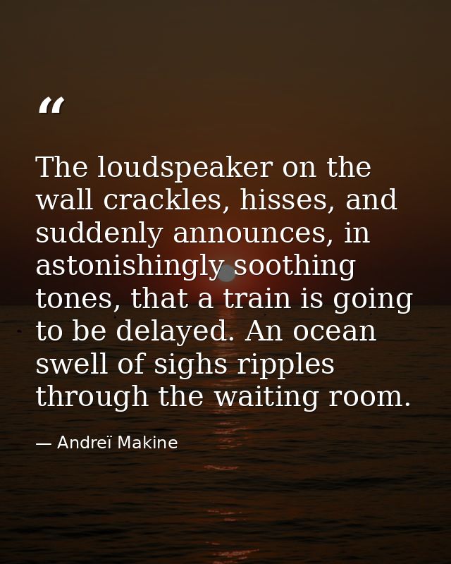 The loudspeaker on the wall crackles, hisses, and suddenly announces, in astonishingly soothing tones, that a train is g — Andreï Makine