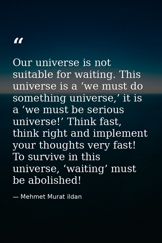 Our universe is not suitable for waiting. This universe is a ‘we must do something universe,’ it is a ‘we must be seriou — Mehmet Murat ildan