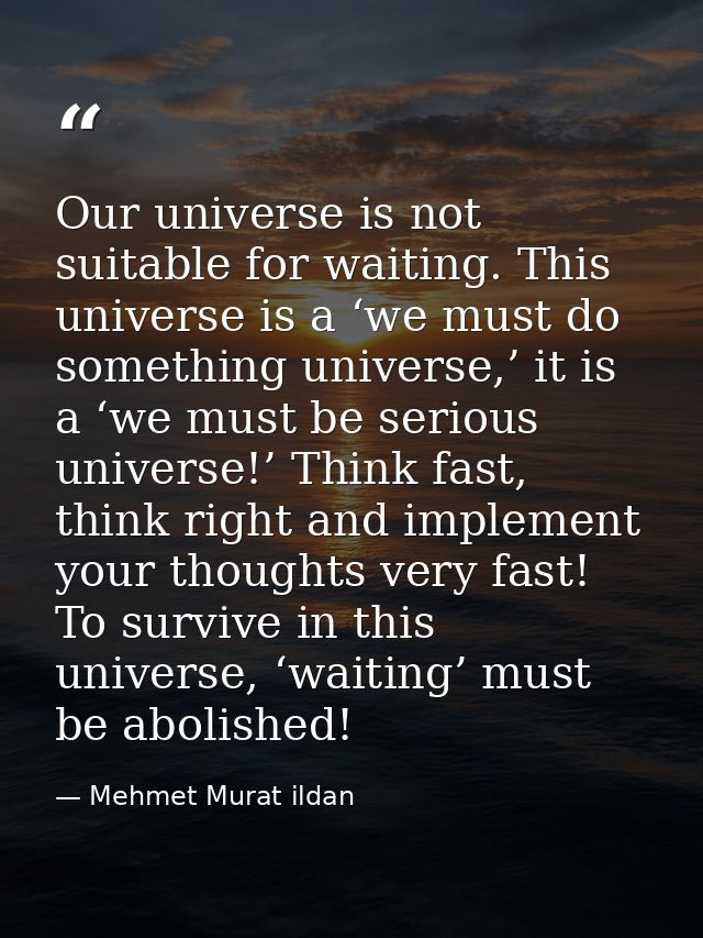 Our universe is not suitable for waiting. This universe is a ‘we must do something universe,’ it is a ‘we must be seriou — Mehmet Murat ildan