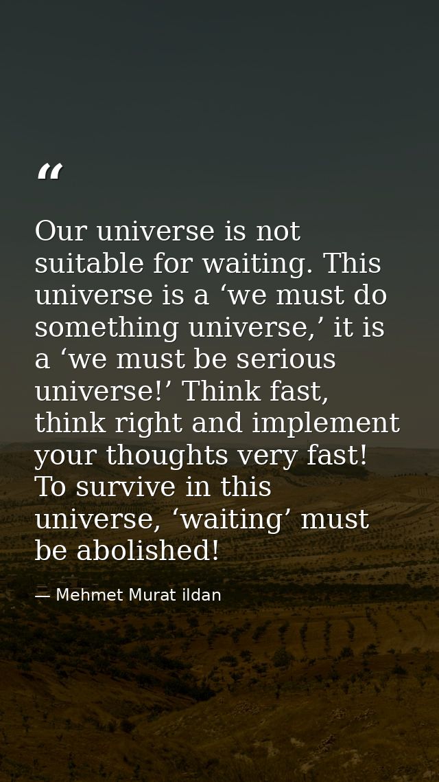 Our universe is not suitable for waiting. This universe is a ‘we must do something universe,’ it is a ‘we must be seriou — Mehmet Murat ildan