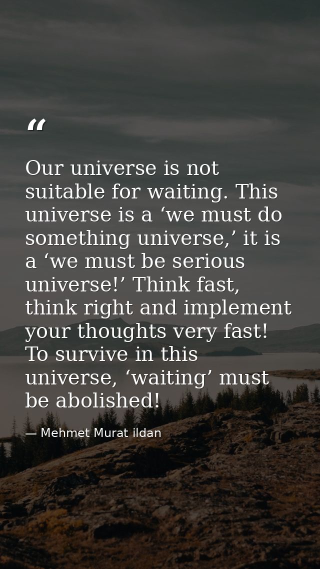 Our universe is not suitable for waiting. This universe is a ‘we must do something universe,’ it is a ‘we must be seriou — Mehmet Murat ildan