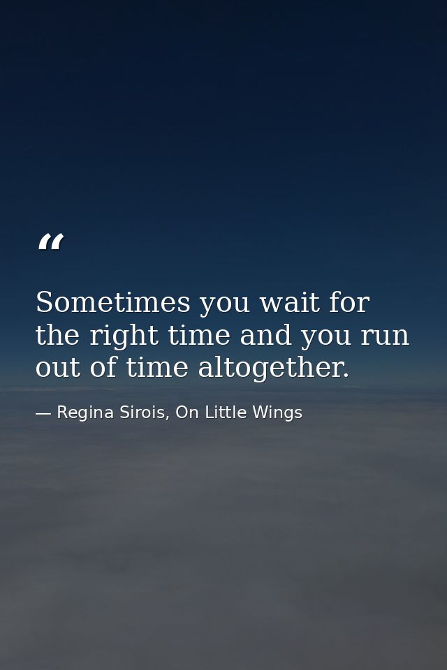 Sometimes you wait for the right time and you run out of time altogether. — Regina Sirois, On Little Wings