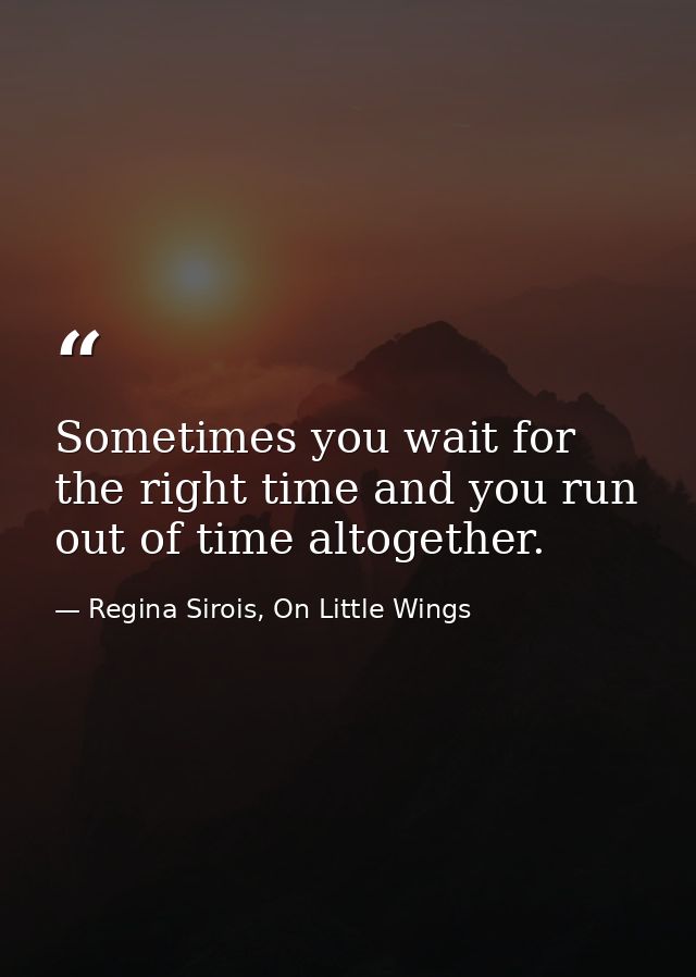 Sometimes you wait for the right time and you run out of time altogether. — Regina Sirois, On Little Wings