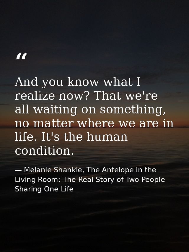 And you know what I realize now? That we're all waiting on something, no matter where we are in life. It's the human con — Melanie Shankle, The Antelope in the Living Room: The Real Story of Two People Sharing One Life