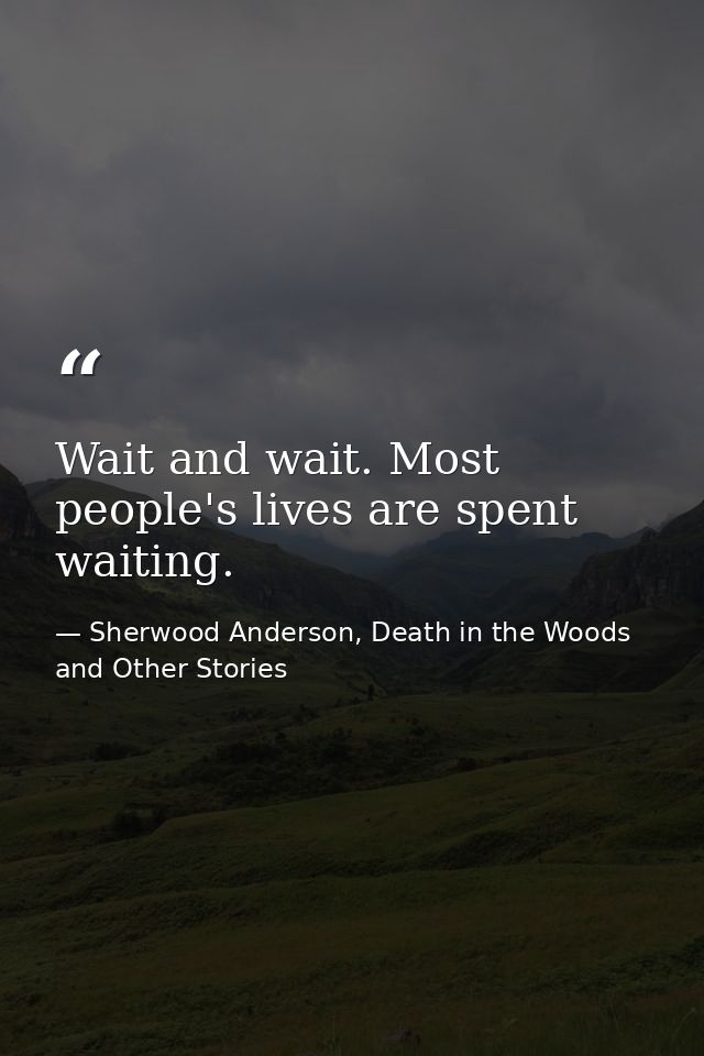 Wait and wait. Most people's lives are spent waiting. — Sherwood Anderson, Death in the Woods and Other Stories
