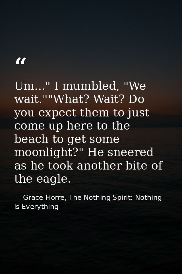 Um..." I mumbled, "We wait.""What? Wait? Do you expect them to just come up here to the beach to get some moonlight?" He — Grace Fiorre, The Nothing Spirit: Nothing is Everything