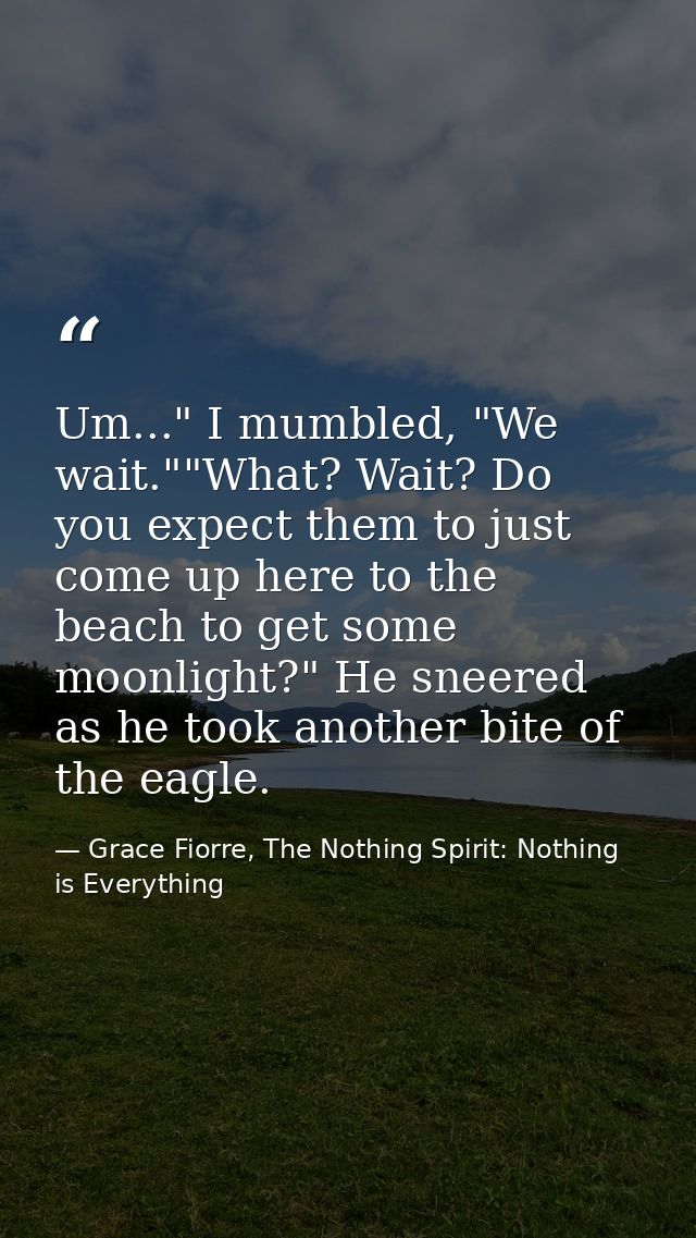 Um..." I mumbled, "We wait.""What? Wait? Do you expect them to just come up here to the beach to get some moonlight?" He — Grace Fiorre, The Nothing Spirit: Nothing is Everything