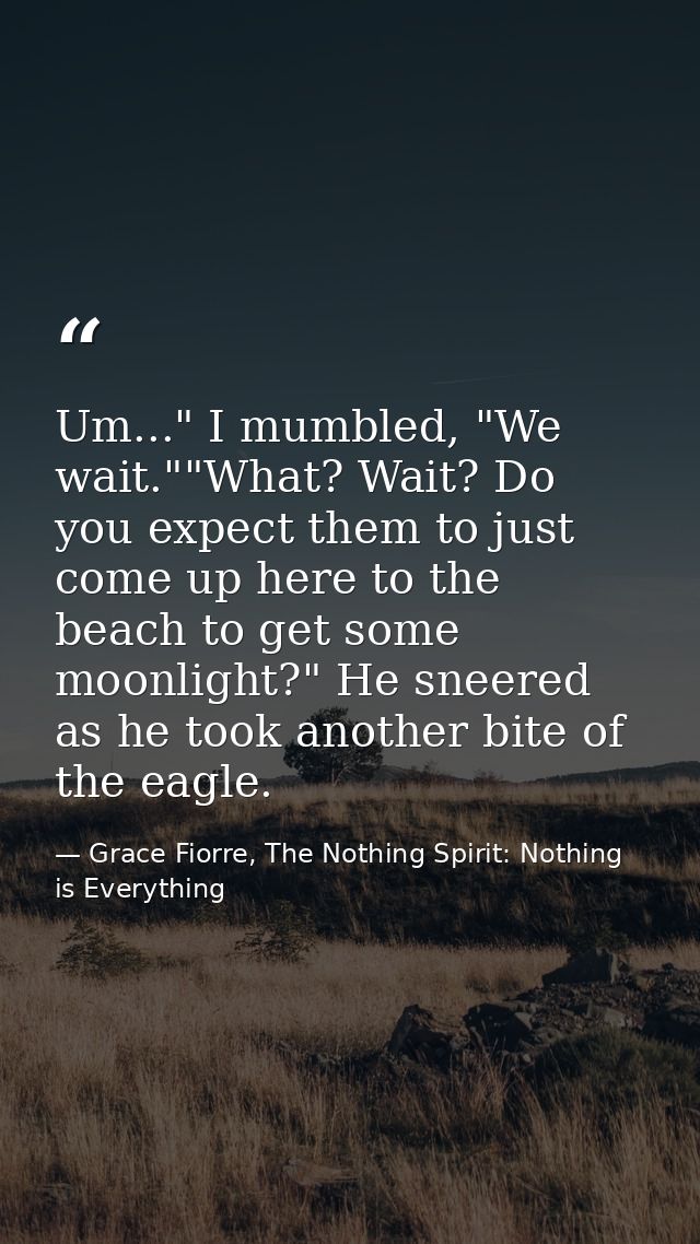 Um..." I mumbled, "We wait.""What? Wait? Do you expect them to just come up here to the beach to get some moonlight?" He — Grace Fiorre, The Nothing Spirit: Nothing is Everything
