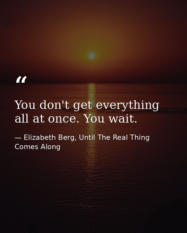You don't get everything all at once. You wait. — Elizabeth Berg, Until The Real Thing Comes Along
