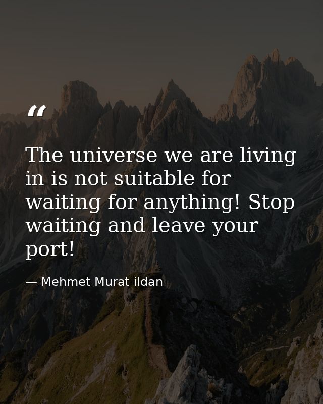 The universe we are living in is not suitable for waiting for anything! Stop waiting and leave your port! — Mehmet Murat ildan