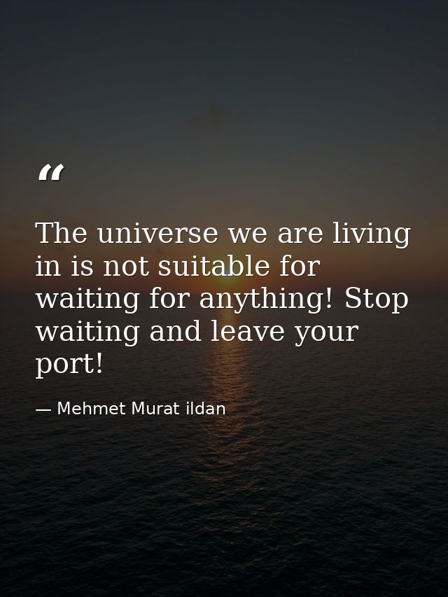 The universe we are living in is not suitable for waiting for anything! Stop waiting and leave your port! — Mehmet Murat ildan