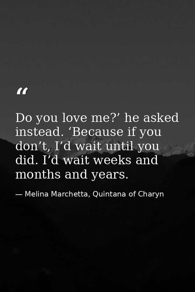 Do you love me?’ he asked instead. ‘Because if you don’t, I’d wait until you did. I’d wait weeks and months and years. — Melina Marchetta, Quintana of Charyn