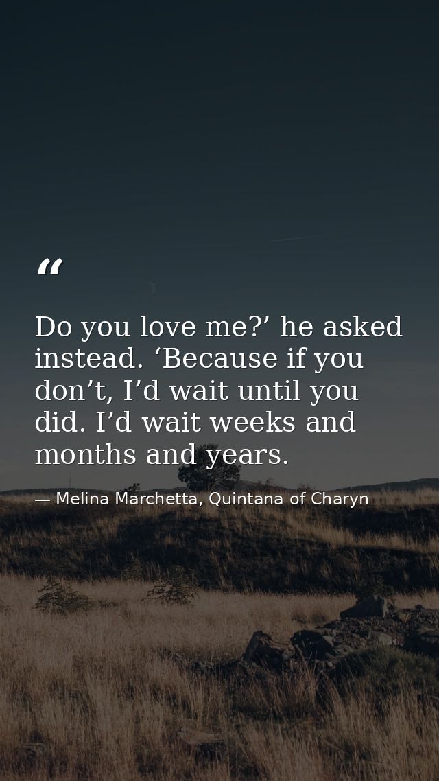Do you love me?’ he asked instead. ‘Because if you don’t, I’d wait until you did. I’d wait weeks and months and years. — Melina Marchetta, Quintana of Charyn