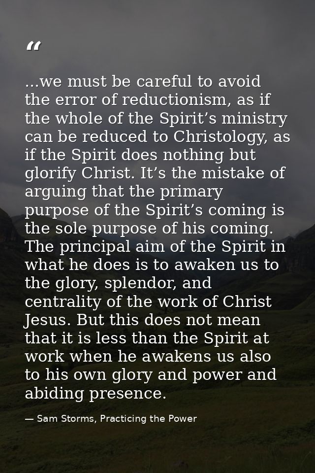 ...we must be careful to avoid the error of reductionism, as if the whole of the Spirit’s ministry can be reduced to Chr — Sam Storms, Practicing the Power