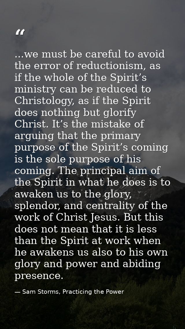 ...we must be careful to avoid the error of reductionism, as if the whole of the Spirit’s ministry can be reduced to Chr — Sam Storms, Practicing the Power