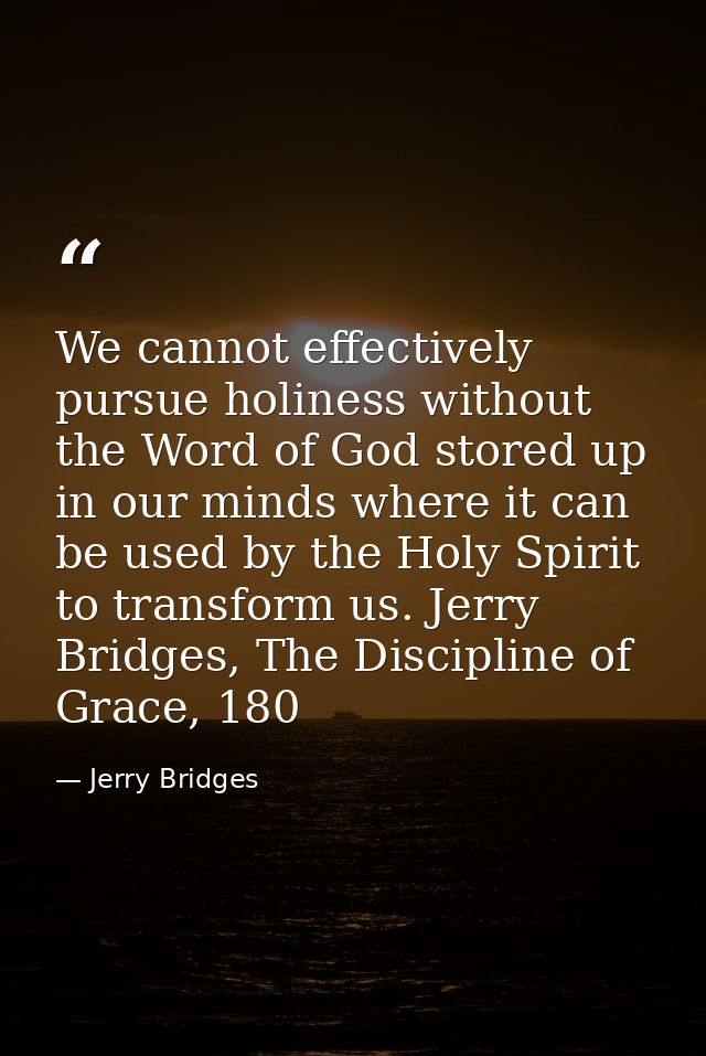 We cannot effectively pursue holiness without the Word of God stored up in our minds where it can be used by the Holy Sp — Jerry Bridges