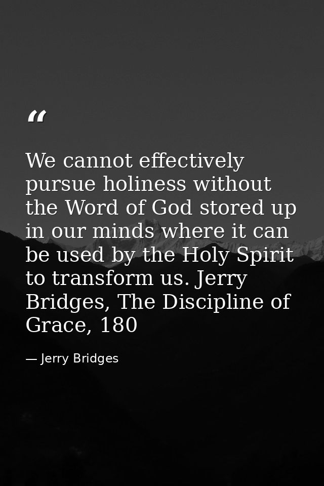 We cannot effectively pursue holiness without the Word of God stored up in our minds where it can be used by the Holy Sp — Jerry Bridges