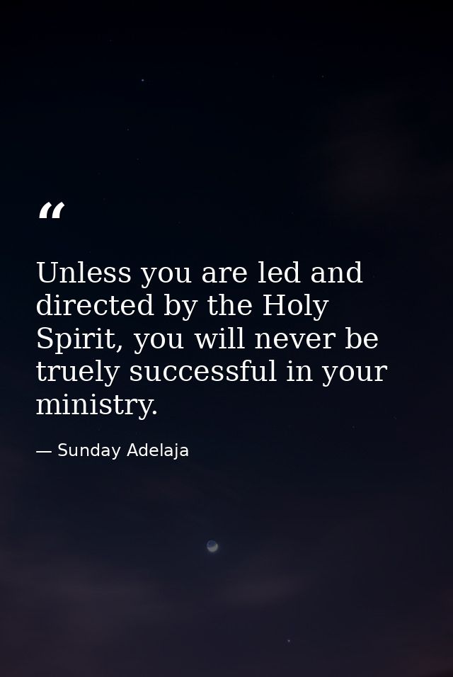Unless you are led and directed by the Holy Spirit, you will never be truely successful in your ministry. — Sunday Adelaja