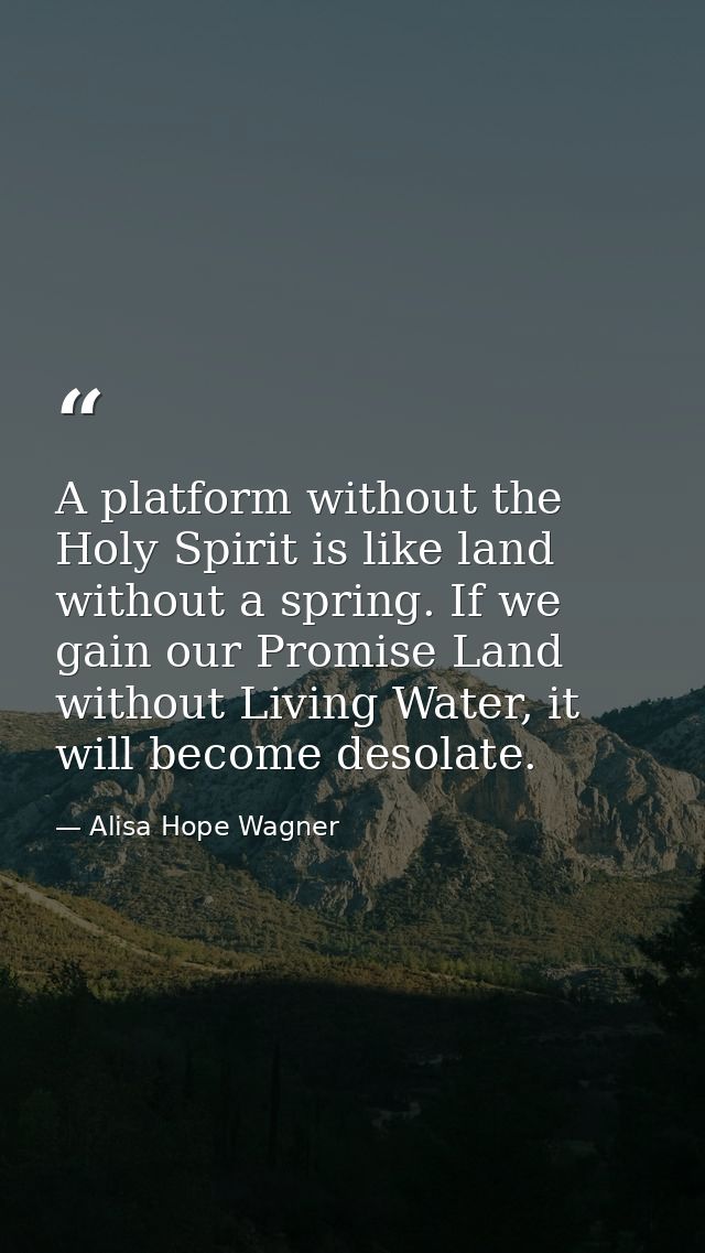 A platform without the Holy Spirit is like land without a spring. If we gain our Promise Land without Living Water, it w — Alisa Hope Wagner