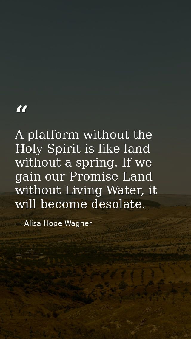 A platform without the Holy Spirit is like land without a spring. If we gain our Promise Land without Living Water, it w — Alisa Hope Wagner