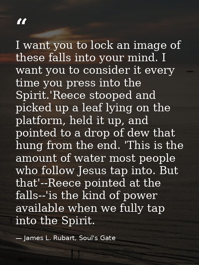 I want you to lock an image of these falls into your mind. I want you to consider it every time you press into the Spiri — James L. Rubart, Soul's Gate