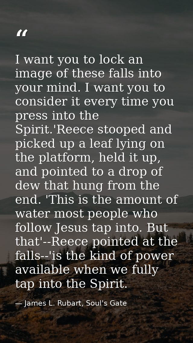 I want you to lock an image of these falls into your mind. I want you to consider it every time you press into the Spiri — James L. Rubart, Soul's Gate