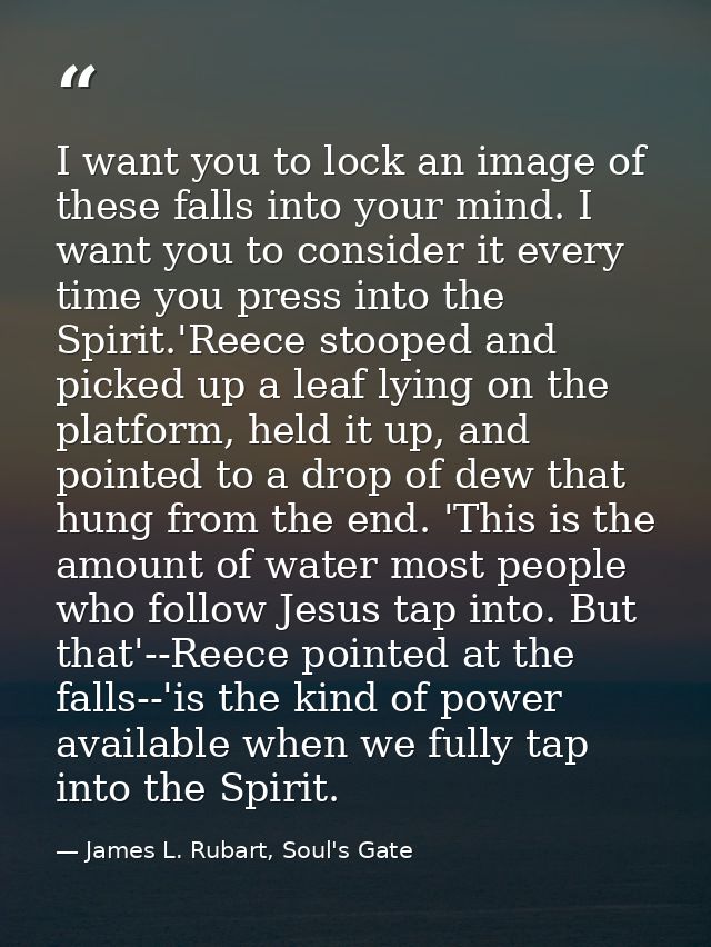I want you to lock an image of these falls into your mind. I want you to consider it every time you press into the Spiri — James L. Rubart, Soul's Gate
