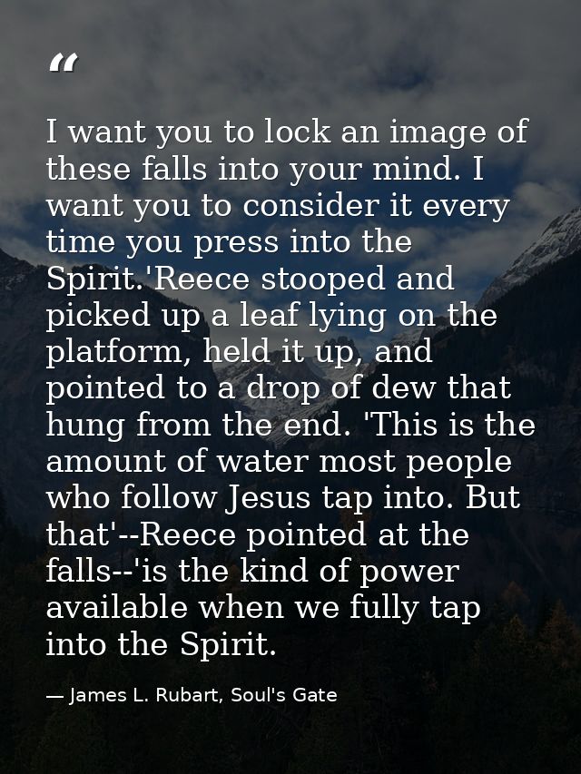 I want you to lock an image of these falls into your mind. I want you to consider it every time you press into the Spiri — James L. Rubart, Soul's Gate
