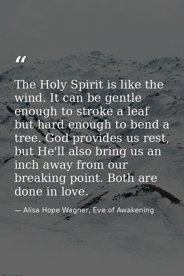 The Holy Spirit is like the wind. It can be gentle enough to stroke a leaf but hard enough to bend a tree. God provides  — Alisa Hope Wagner, Eve of Awakening