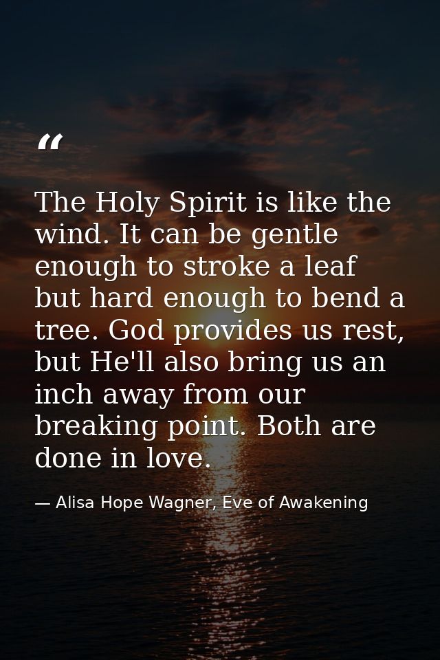 The Holy Spirit is like the wind. It can be gentle enough to stroke a leaf but hard enough to bend a tree. God provides  — Alisa Hope Wagner, Eve of Awakening