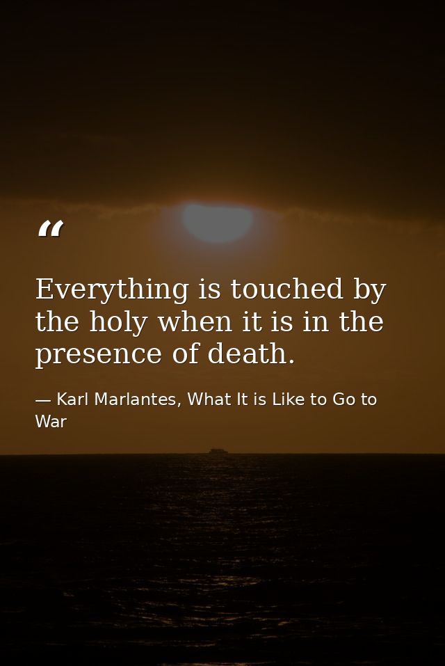 Everything is touched by the holy when it is in the presence of death. — Karl Marlantes, What It is Like to Go to War
