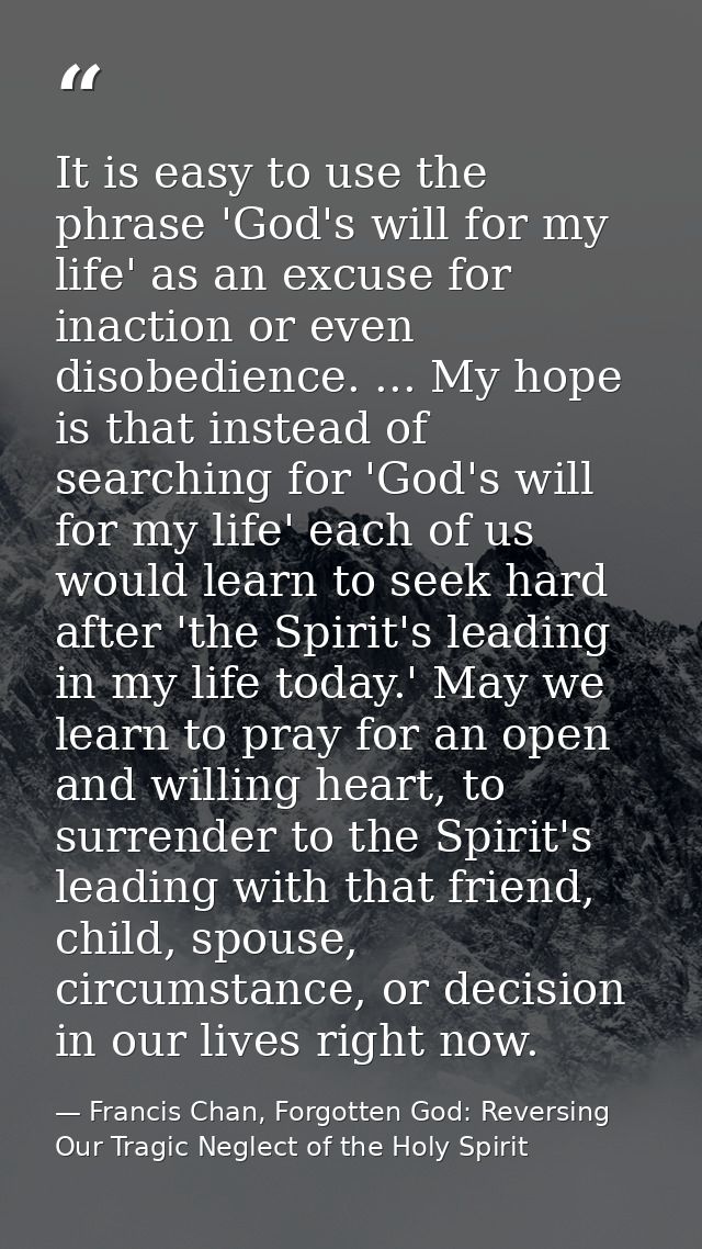 It is easy to use the phrase 'God's will for my life' as an excuse for inaction or even disobedience. ... My hope is tha — Francis Chan, Forgotten God: Reversing Our Tragic Neglect of the Holy Spirit