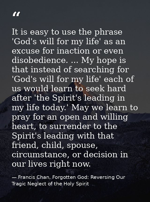 It is easy to use the phrase 'God's will for my life' as an excuse for inaction or even disobedience. ... My hope is tha — Francis Chan, Forgotten God: Reversing Our Tragic Neglect of the Holy Spirit