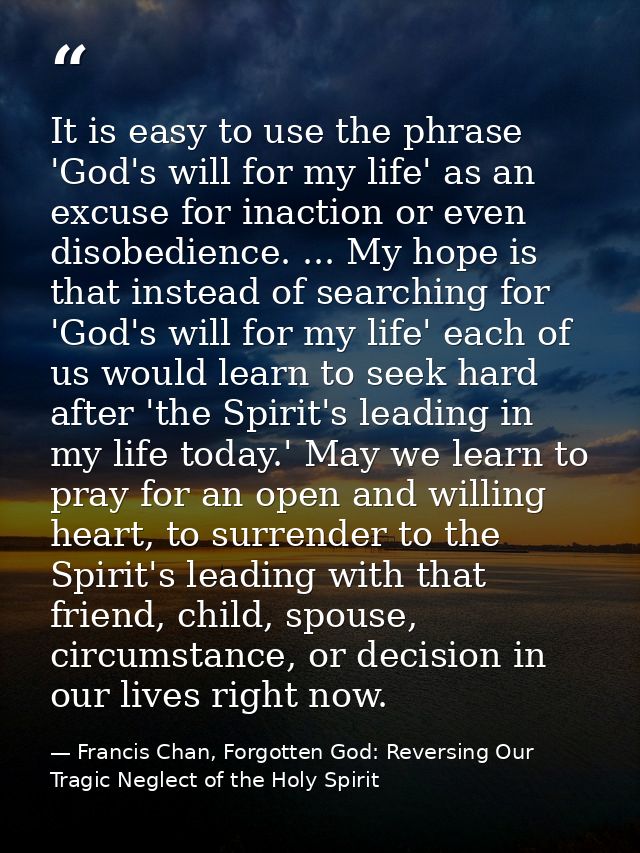 It is easy to use the phrase 'God's will for my life' as an excuse for inaction or even disobedience. ... My hope is tha — Francis Chan, Forgotten God: Reversing Our Tragic Neglect of the Holy Spirit