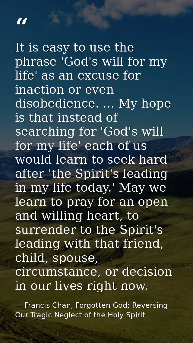 It is easy to use the phrase 'God's will for my life' as an excuse for inaction or even disobedience. ... My hope is tha — Francis Chan, Forgotten God: Reversing Our Tragic Neglect of the Holy Spirit