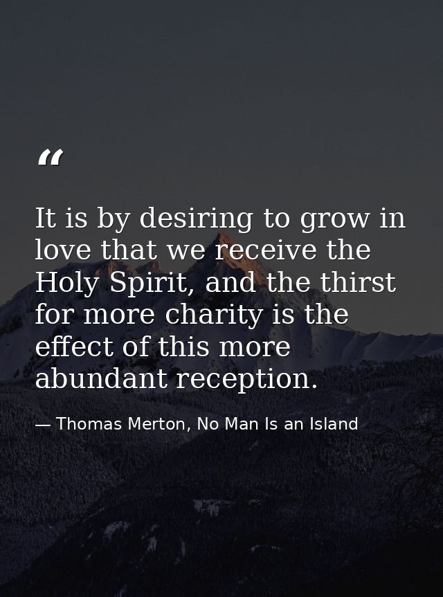 It is by desiring to grow in love that we receive the Holy Spirit, and the thirst for more charity is the effect of this — Thomas Merton, No Man Is an Island