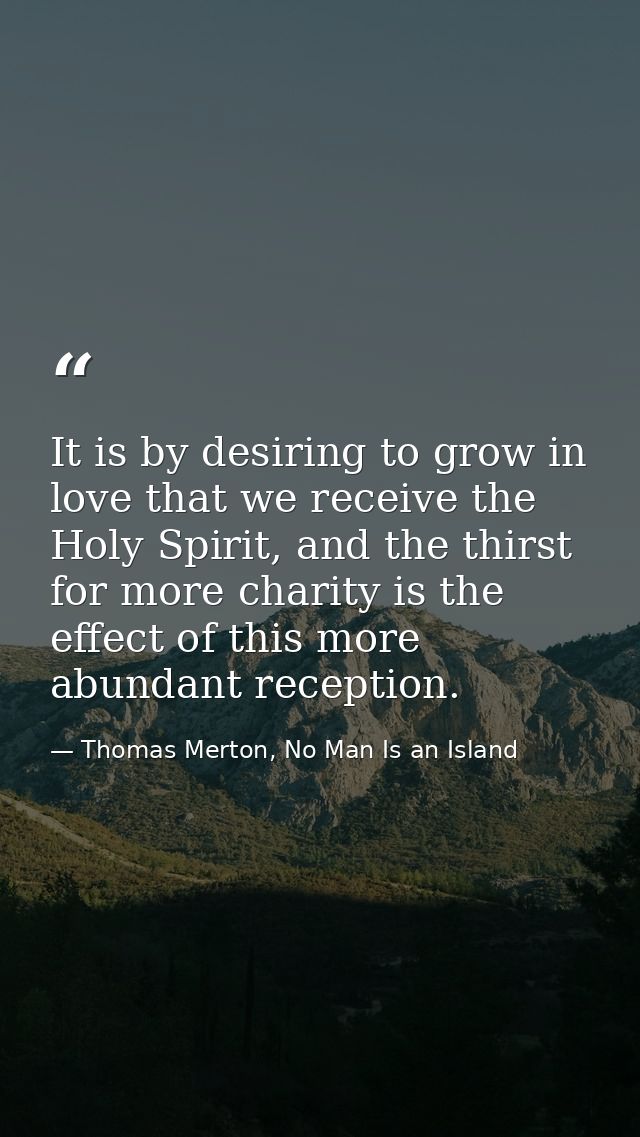 It is by desiring to grow in love that we receive the Holy Spirit, and the thirst for more charity is the effect of this — Thomas Merton, No Man Is an Island