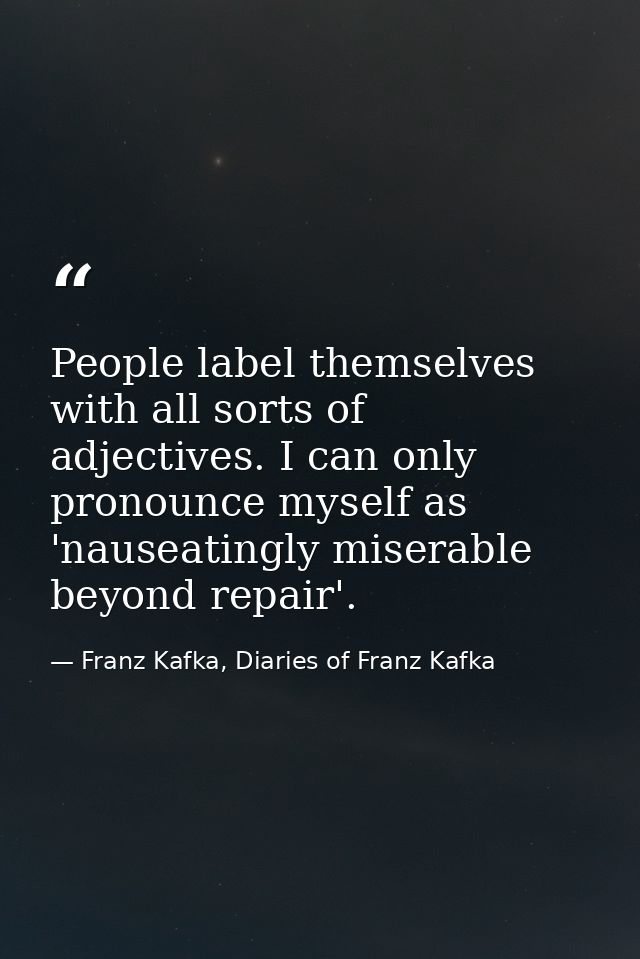 People label themselves with all sorts of adjectives. I can only pronounce myself as 'nauseatingly miserable beyond repa — Franz Kafka, Diaries of Franz Kafka