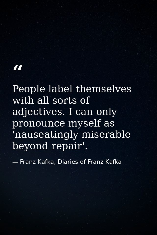 People label themselves with all sorts of adjectives. I can only pronounce myself as 'nauseatingly miserable beyond repa — Franz Kafka, Diaries of Franz Kafka