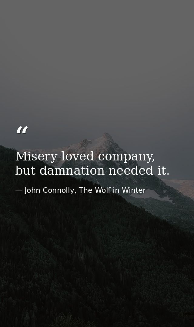 Misery loved company, but damnation needed it. — John Connolly, The Wolf in Winter