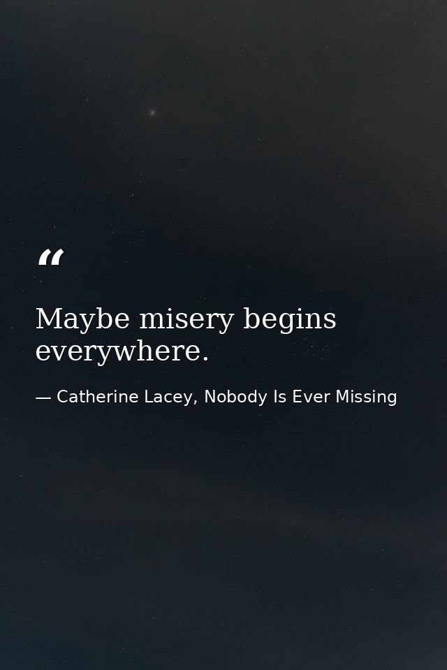 Maybe misery begins everywhere. — Catherine Lacey, Nobody Is Ever Missing