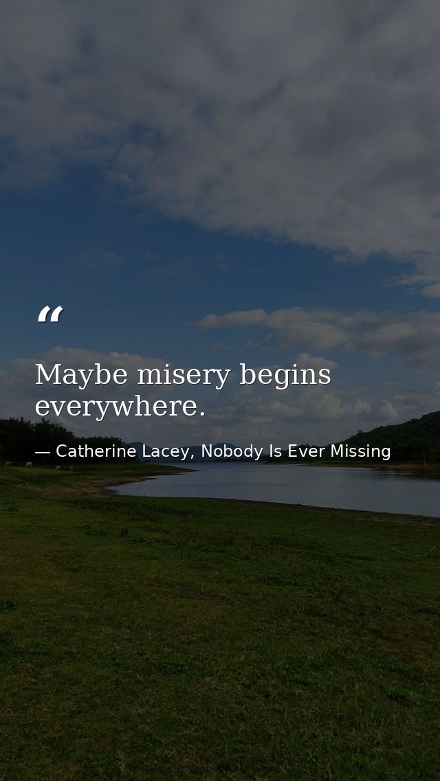 Maybe misery begins everywhere. — Catherine Lacey, Nobody Is Ever Missing