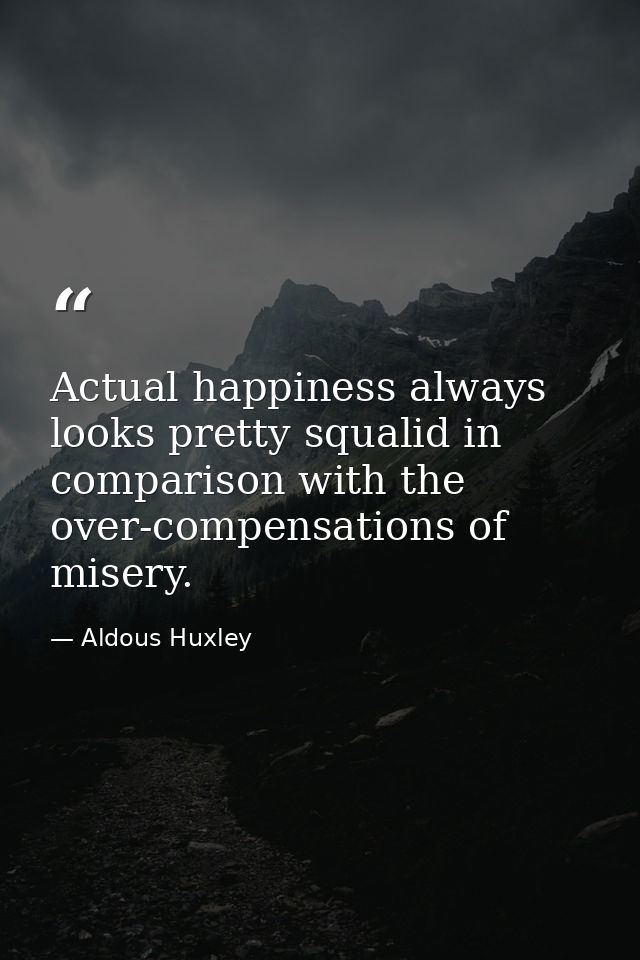 Actual happiness always looks pretty squalid in comparison with the over-compensations of misery. — Aldous Huxley