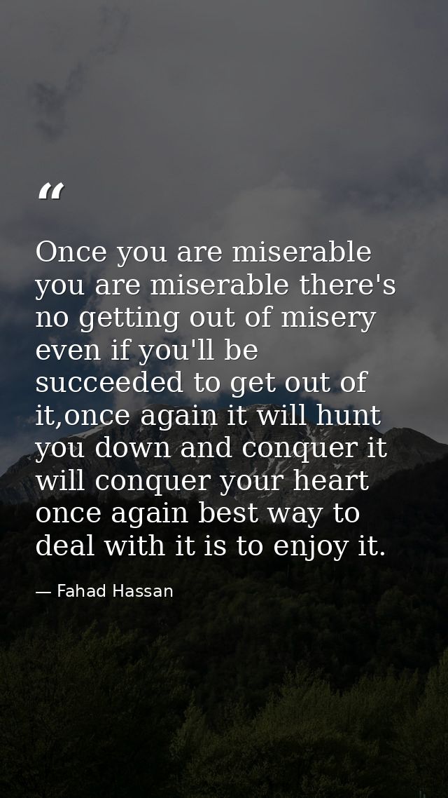 Once you are miserable you are miserable there's no getting out of misery even if you'll be succeeded to get out of it,o — Fahad Hassan